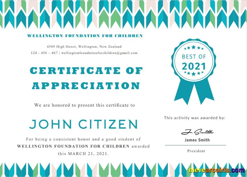 USA Student Appreciation certificate